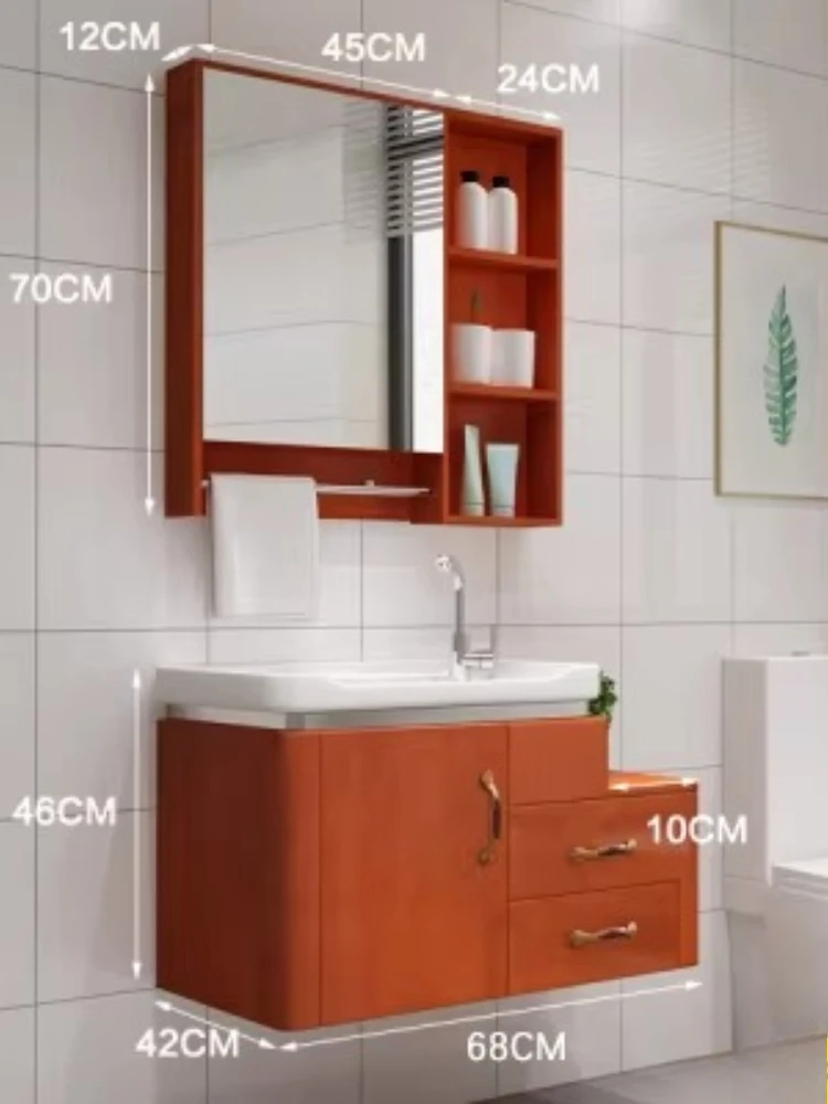 

Oak bathroom cabinet Solid wood bathroom mirror cabinet Modern simple bathroom basin cabinet combination