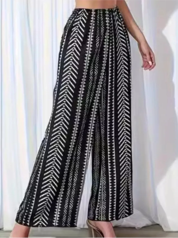 2025 Trendy Pants Autumn Printed High Waist Wide Leg Trousers For Ladies Vintage Style Commuting Pantalones De Mujer Streetwear