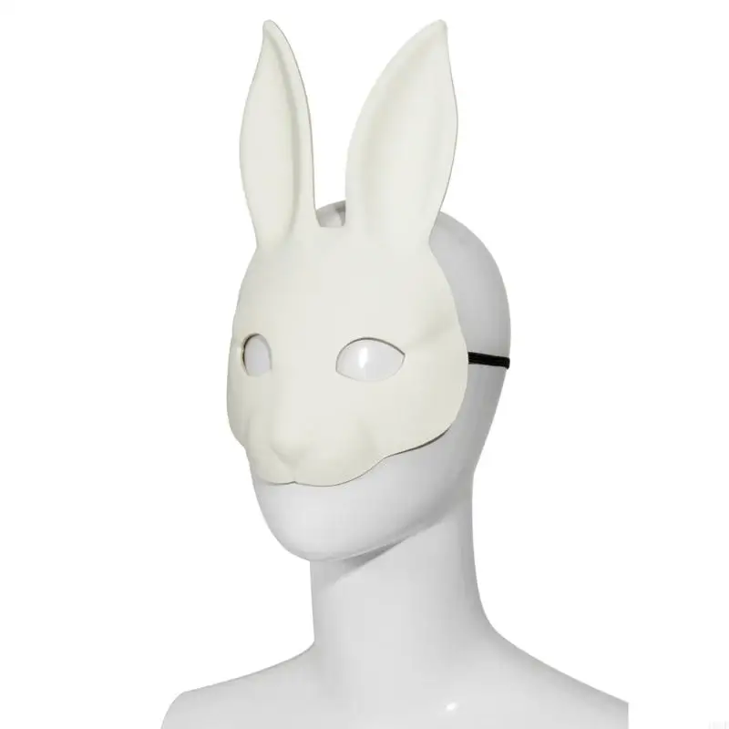 

White Rabbit Costume Mask Practical PU Leather For Easter Halloween Carnivals Cosplay Event Adjustable Elastic Band