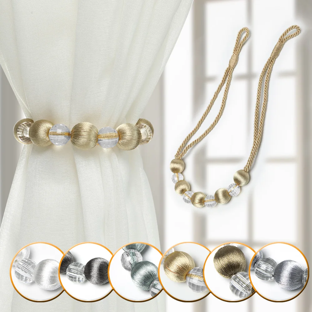 1Pc Curtain Tie Backs Rope Curtain Tiebacks With Bling Crystal Beads Curtain Decor Accessories Clips Curtain Holders For Drape