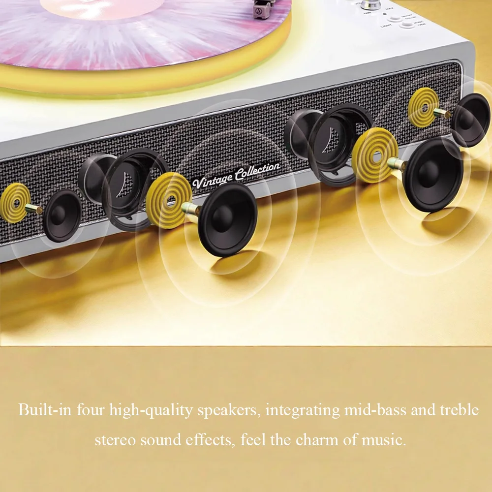 Retro-Schallplattenspieler, Phonograph, kabellos, Bluetooth, LDE-Lichteffekt, eingebauter Lautsprecher, AT 3600L, Stylus, Musik-Plattenspieler