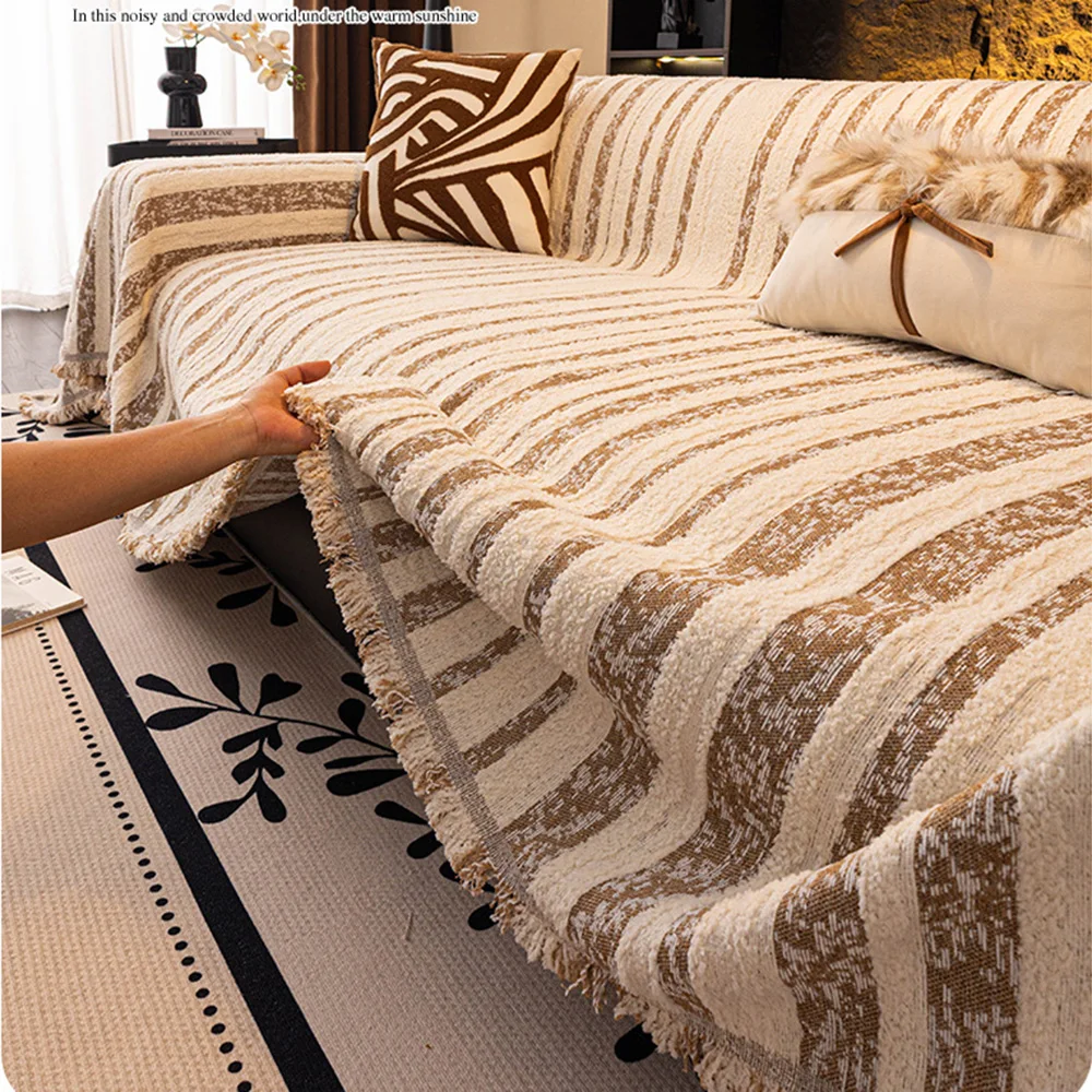 Thickened Striped Simple Sofa All Cover Anti-Slip Warmth Scratch Universal Sofa Towel Multifunctional Decorative Blankets