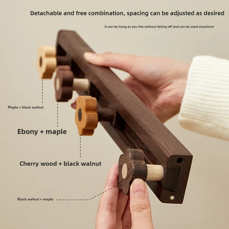 クリエイティブ無垢材コートフックスライド長列ハンガースムーズエッジ花玄関ラック頑丈なオーバードアオーガナイザー