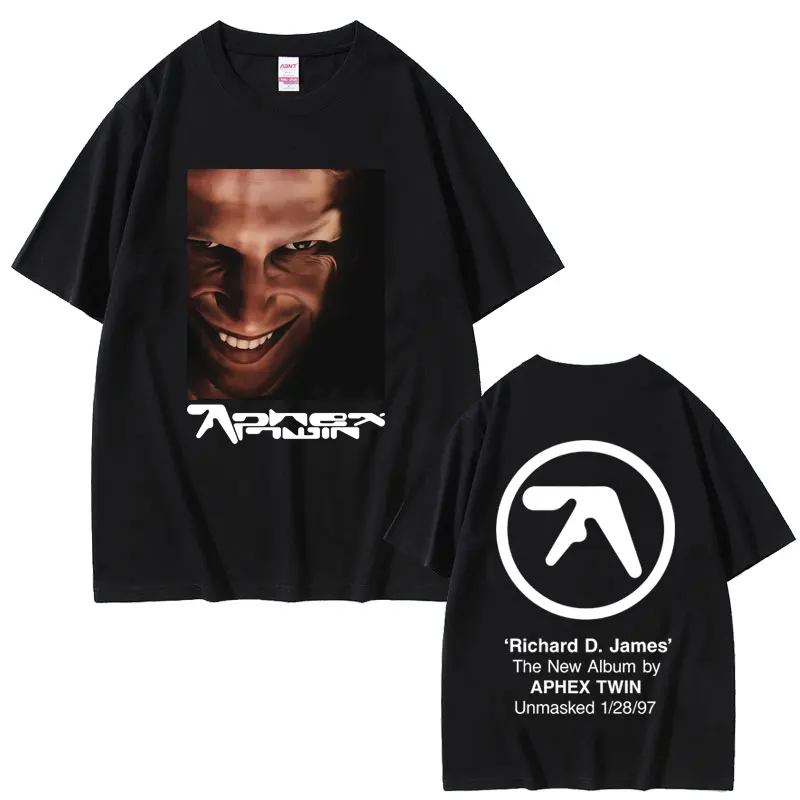 Aphex التوأم الجرافيك تي شيرت ريتشارد دي جيمس ألبوم تي شيرت مطبوع الرجال النساء الملابس عادية القطن خمر تي شيرتات قصيرة الاكمام