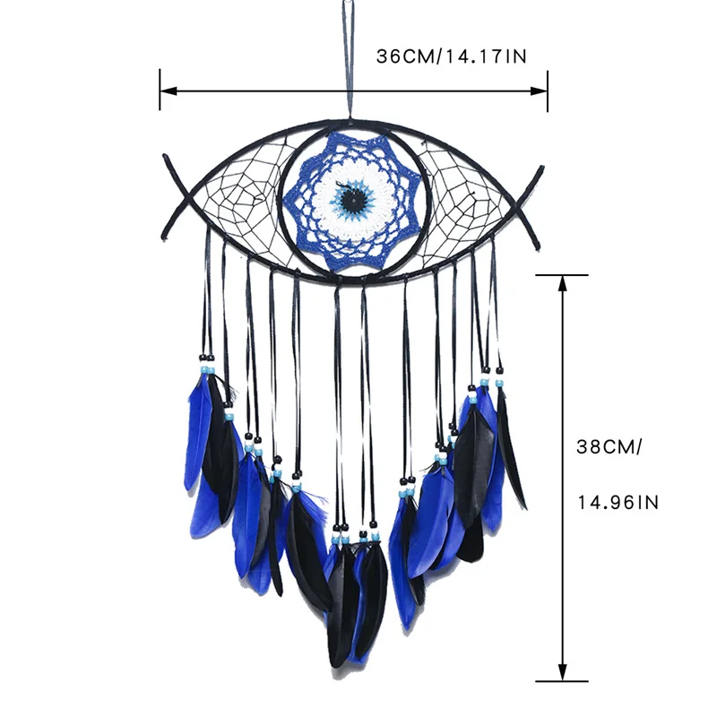 Evil Eye Dream Catcher Boho Home Decor Turkish Blue Eyes Amulet Wall Protection Hanging Lucky Pendant Wall Decor Ornament Craft