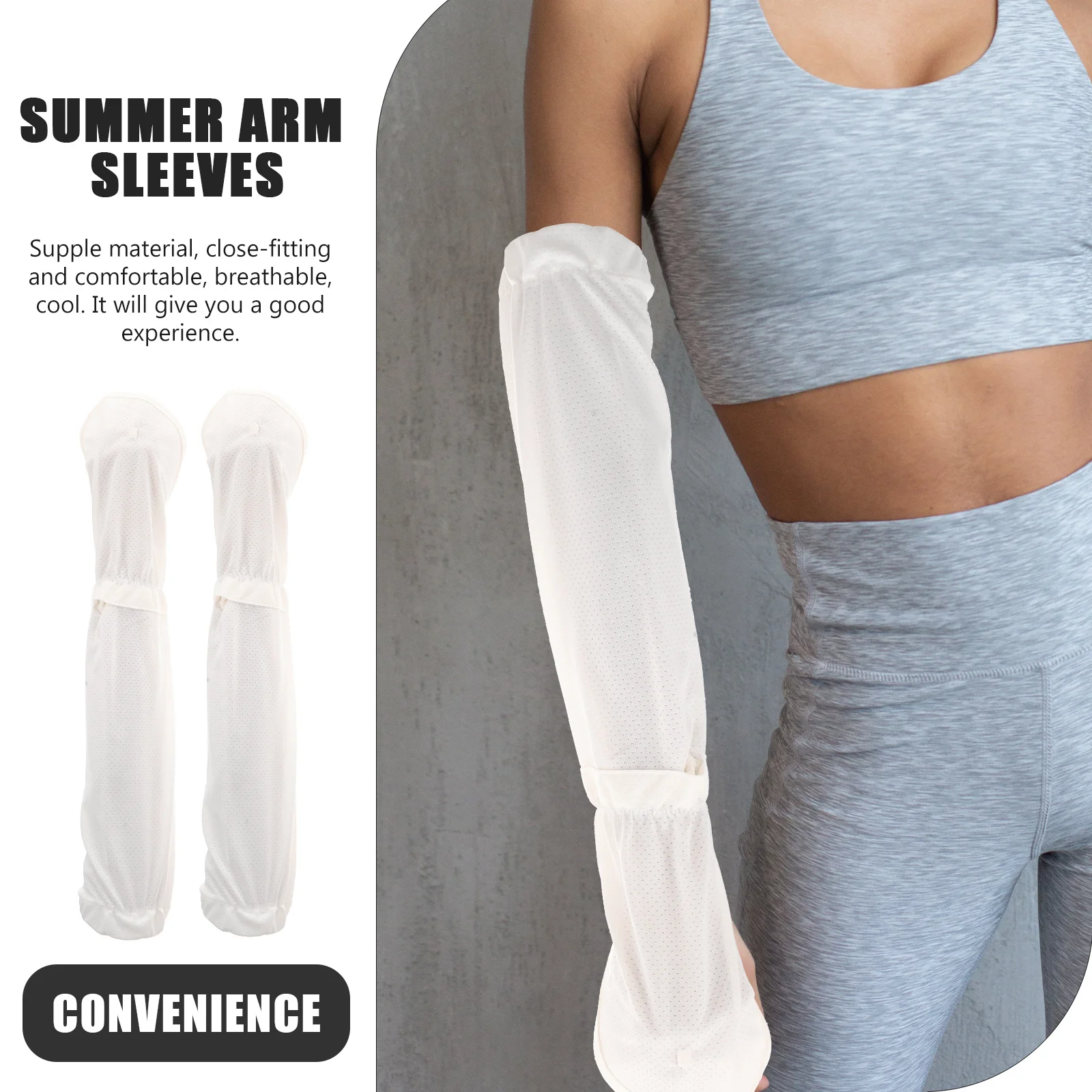 

1 Pair Sunscreen Arm Sleeves Uv Protection Cooling Fabric Adjustable Loose Fit Breathable Summer Arm Covers For Outdoor Sports