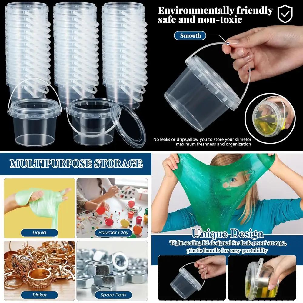 

100 Pack Clear Plastic Storage Containers with Lids and Handles, 10 oz (300ml), Ideal for Parties, Arts, Crafts, and More