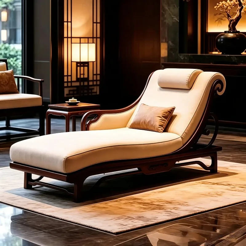 Black walnut chaise longue new Chinese solid wood home chaise longue balcony