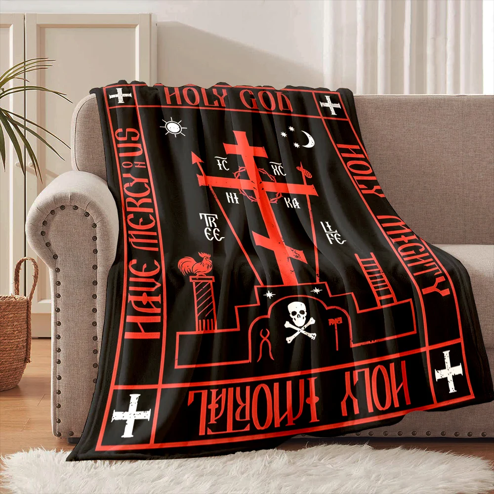 1PC Orthodox Cross Art Faith-printed Flannel Blanket Soft and Warm Suitable for Home Travel Picnics Camping and RV Use