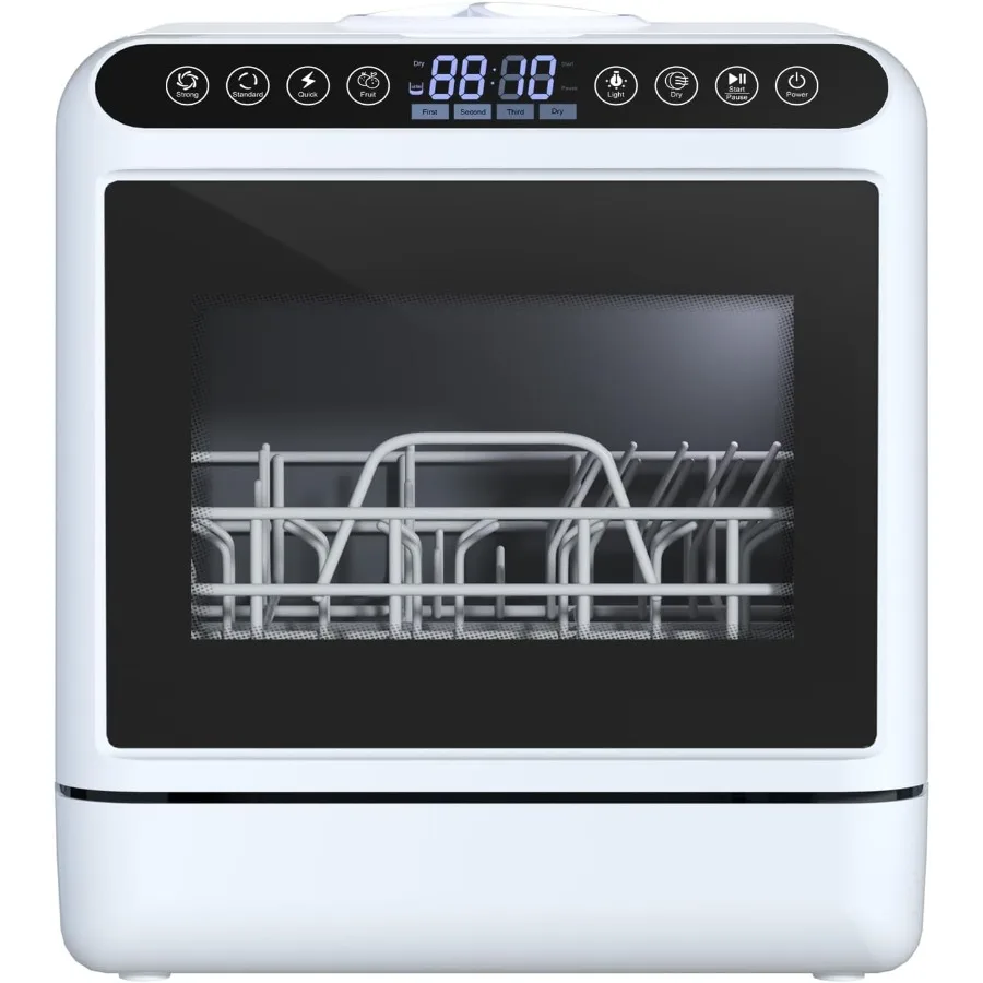 

Портативная мини-настольная посудомоечная машина, резервуар для воды на 5 л с 3-распылителем, 5 программами стирки, функция сушки воздуха, светодиодный светильник, подключение не требуется