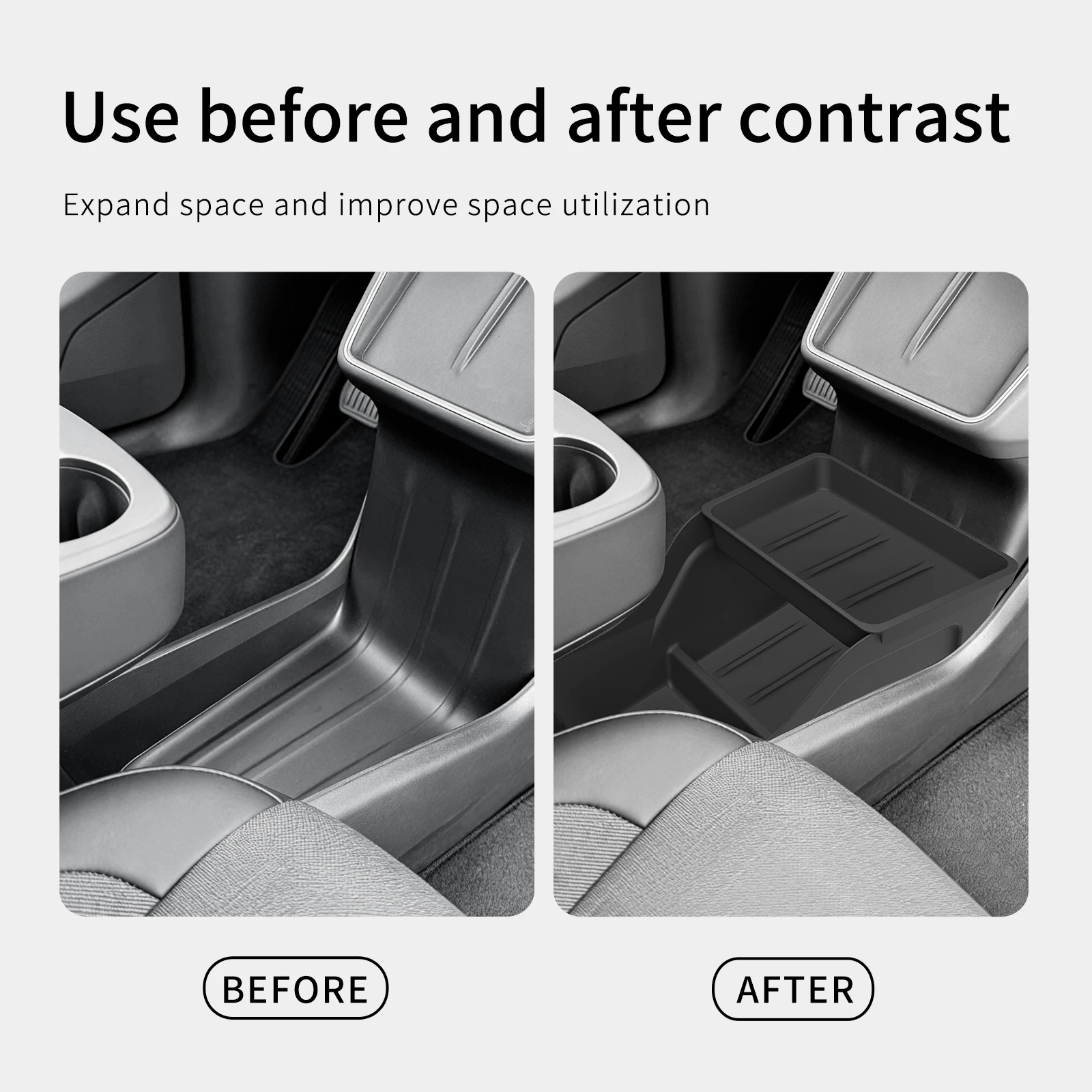 Smabee für Tesla Model Y Juniper Standard RWD 2025 2026 Vollumfassende Upgrade-Aufbewahrungsbox für die untere Mittelkonsole aus ABS in Schwarz – Detail 5