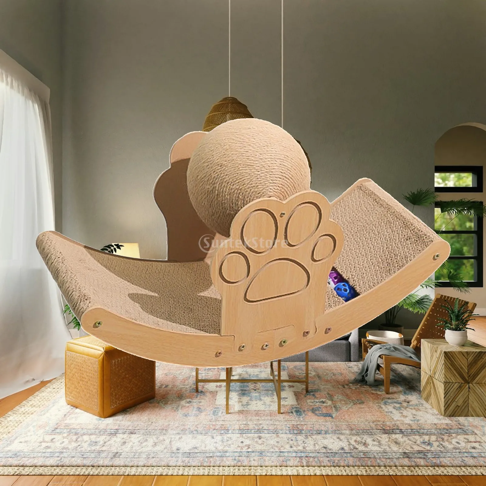 Cardboard Cat Scratcher with Sisal Ball Toy for Indoor Kitty Scratching Pad Lounge Bed Furniture Protector