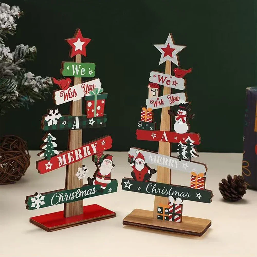 2/4 × Weihnachtsbaumschmuck aus Holz, Weihnachtsmann, Schneemann, Plüschtier, 2025, Frohe Weihnachten, Heimdekoration, Neujahr, Desktop-Dekoration, Navidad