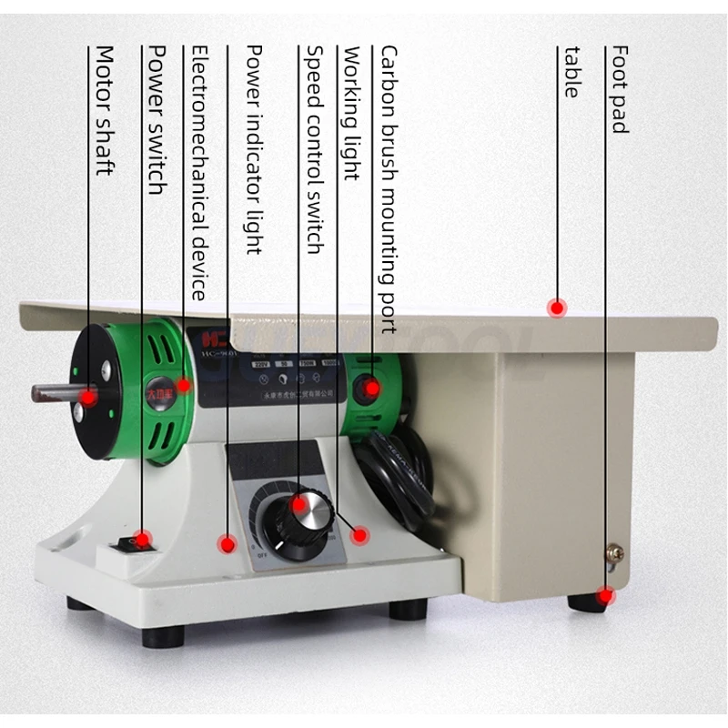 220V Electric Bench Polishing Grinding Machine Gem Jewelry Rock Grinder Desktop Lathe Polisher Adjustable Speed 0-10000RPM 750W