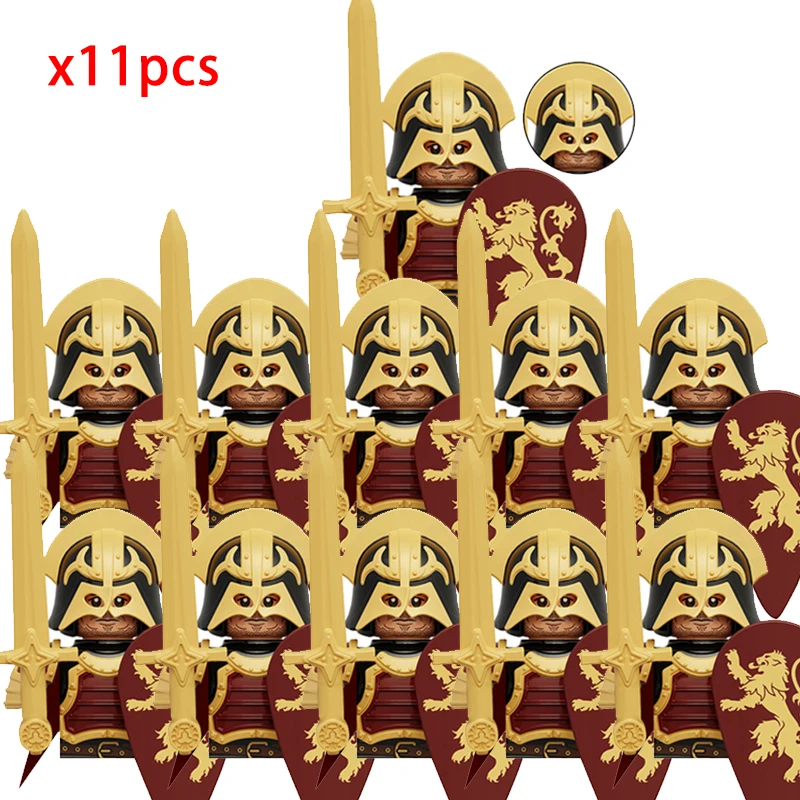 11pcs Medieval Lannisters House Casterly Rock Figures Warrior Armored Soldiers Weapons Helmet Blocks Bricks Toys for children