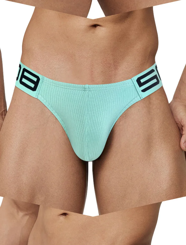 Cuecas masculinas simples e com garfo alto, bolsa respirável de algodão de cintura baixa, fitness esportivo BS813