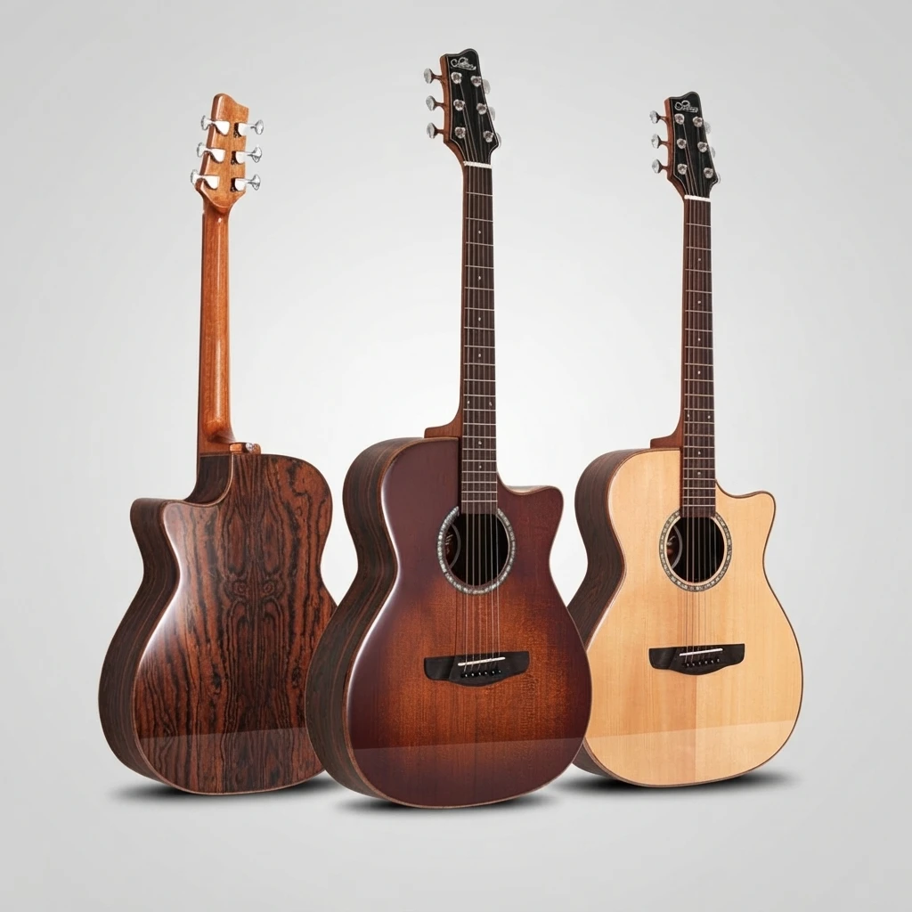 Cutaway Acoustic Folk Guitar,Solid Spruce Top Mahogany Back,Rosewood Fretboard Gloss Multi‑Tones For New Learners