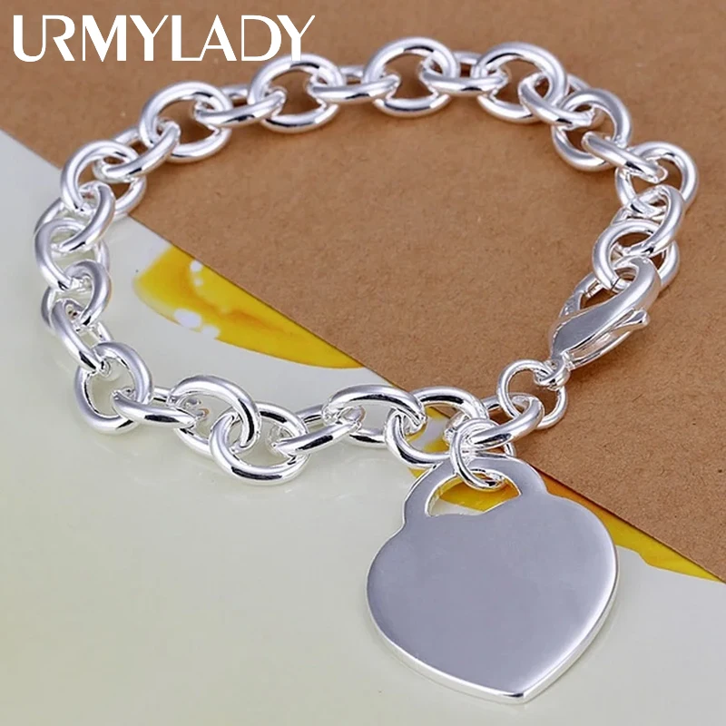 

beautiful valentine gift 925 sterling silver Jewelry Bracelets Charms heart cute women gifts wedding chain nice Girl