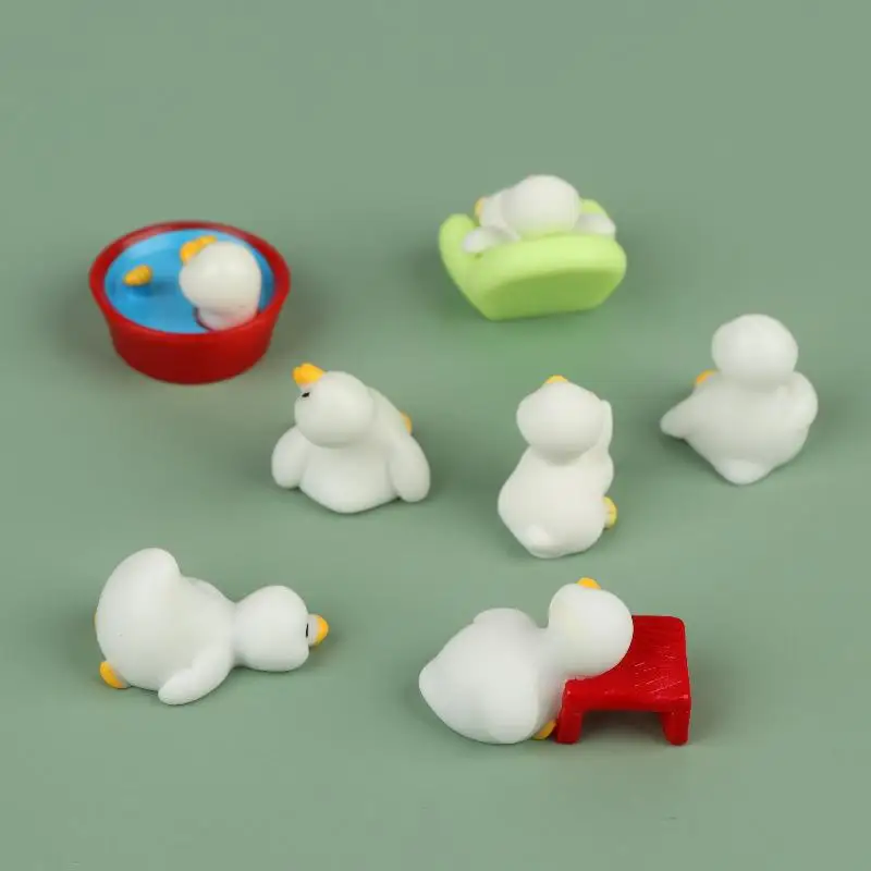 7Pcs Cute White Mini Duck Figurines Miniature Animal Ornaments Non-Toxic for Fairy Garden Home Desk Decor