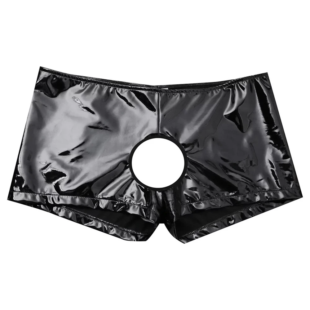 

Underpants Open Crotch Panties Provocative Men's Wetlook PVC Boxer Briefs Open Front Hole Backless Shorts Underwear