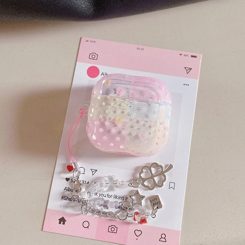 

Cute Pink Bowknot Flower Earphone Case for Apple AirPods Pro3 Pro2 4 3 2 Soft TPU Protective Cover with Charm Pendant