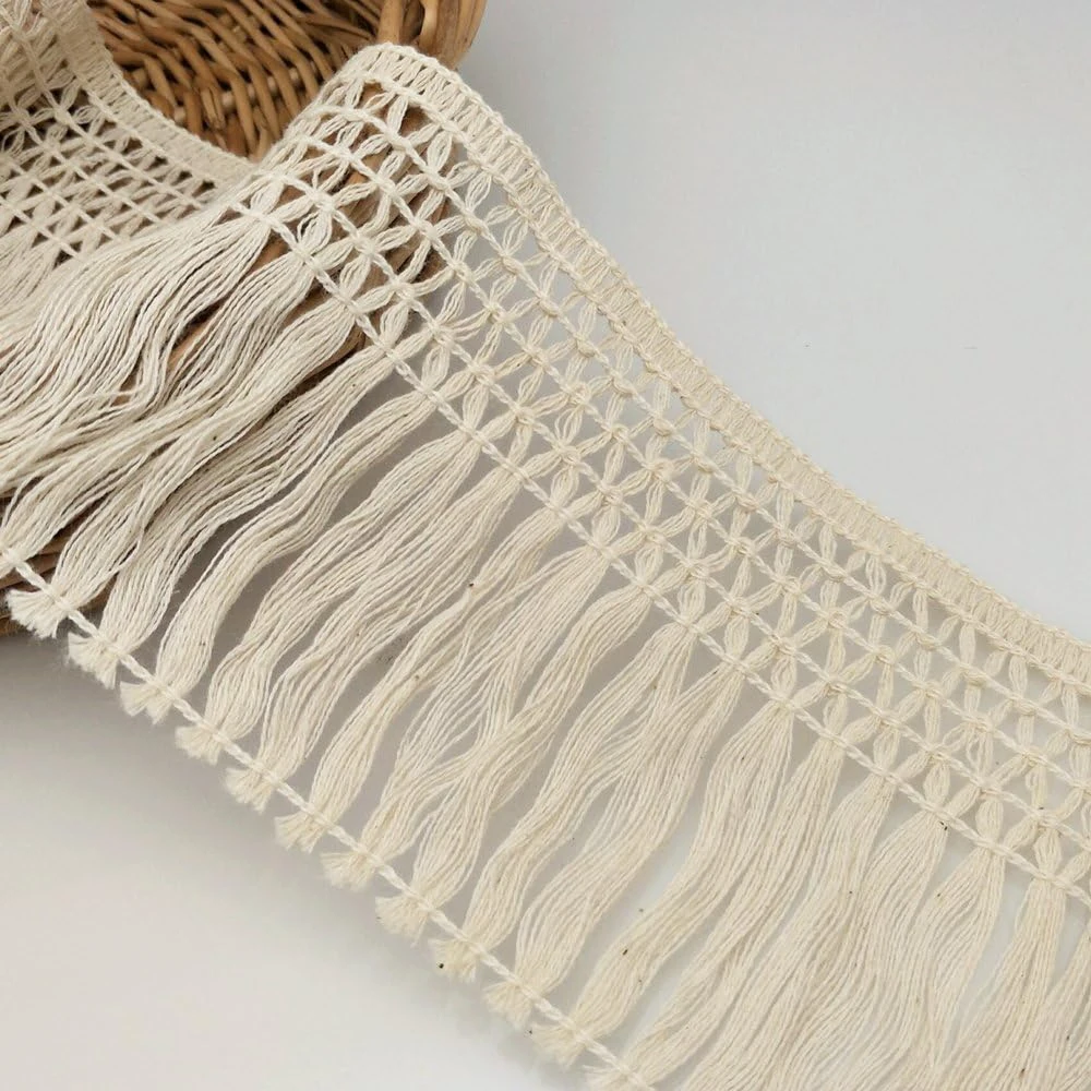 2 Yards/Lot 10cm Beige White Cotton Thread Strip Fringe Lace Trim DIY Clothing Accessories Tassel Clothes Pillow Home Decoration