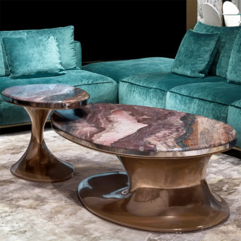 Nordic simple oval coffee table marble art custom round villa coffee table sales office reception tea table