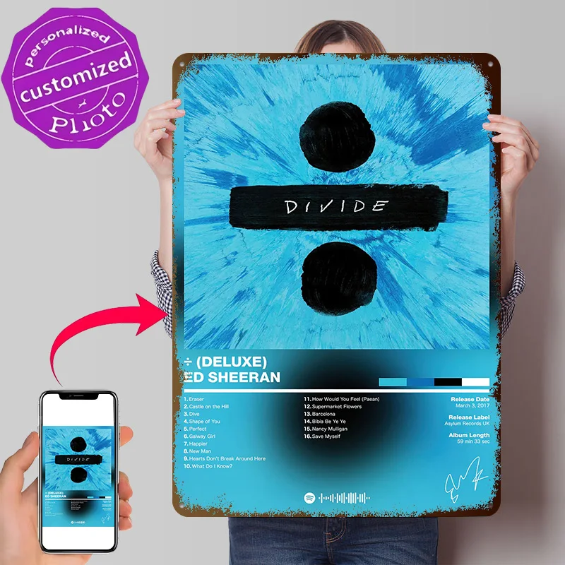 Ed Sheeran - ÷ (Deluxe) Metal Poster Perfect Gift for Fans Lovers Customized Wall Art Metal Sign for Office Decoration Gaming