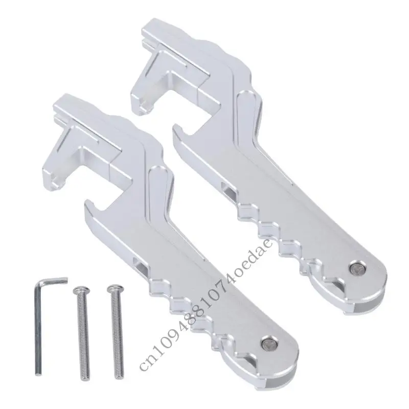 Fold-Away Motorcycle Foot Peg Extensions with Serrated Aluminum Ridges, Hinged Brackets for Passenger Travel Support