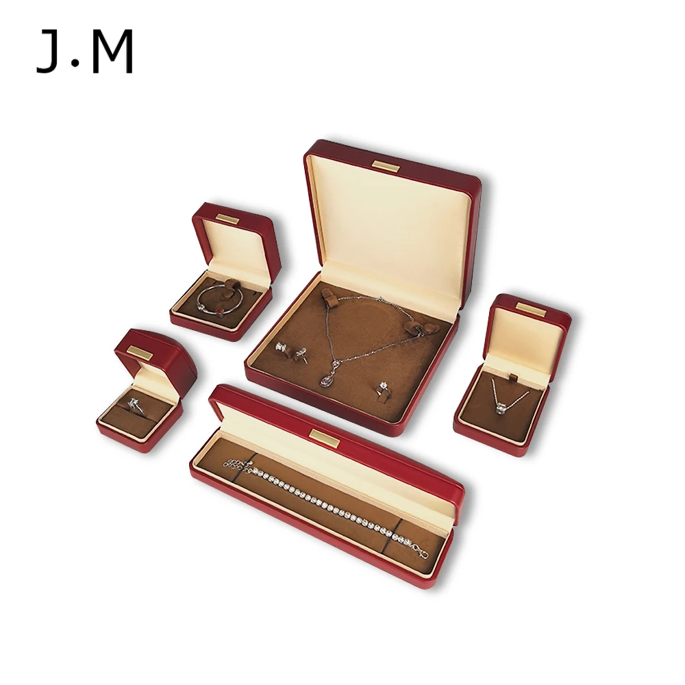 10Pcs/lot PU Leather Jewelry Box Wine Red Round Corner Gold Buckle for Ring Pendant Bangle Bracelet Gift Packaging Storage Box