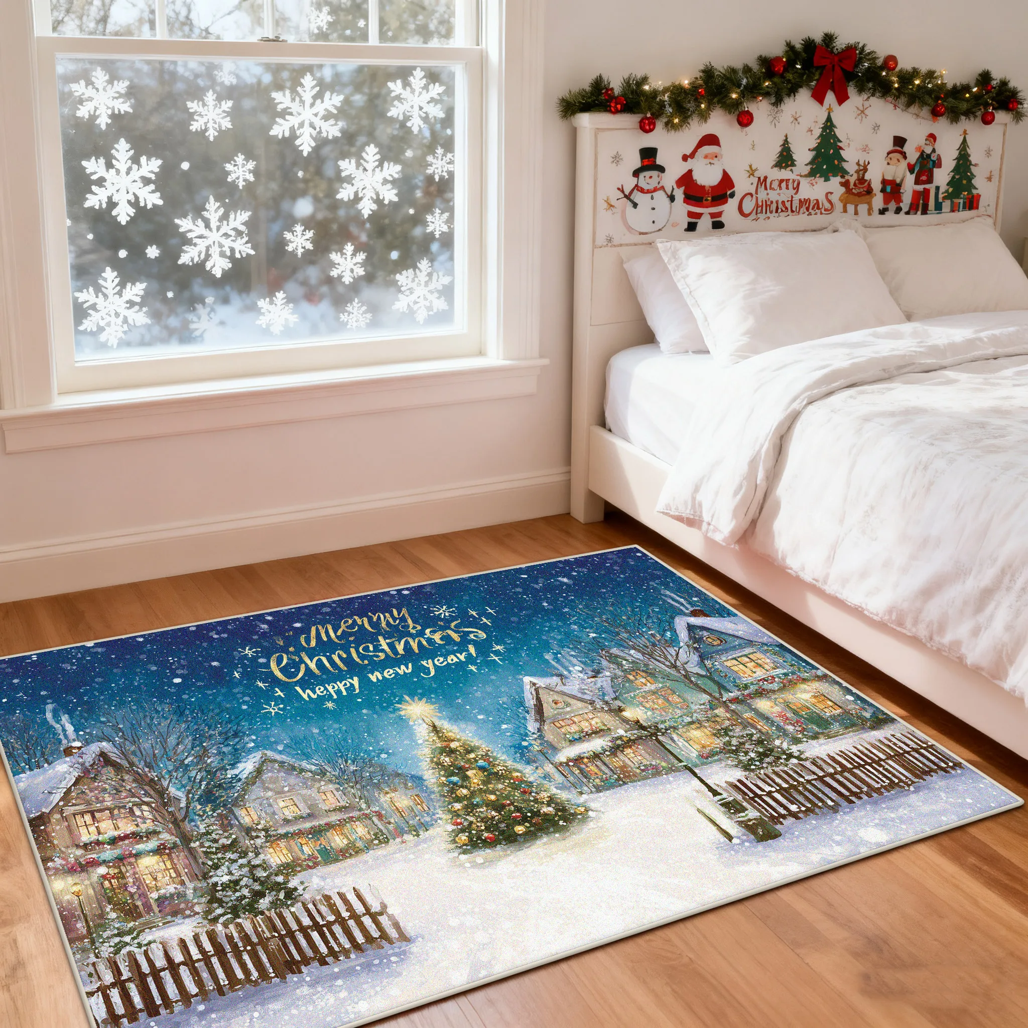 

Christmas Bedroom Bedside Carpet for Living Room Nursery Office Decoration Non-slip Floor Mat Children's Room Entrance Door Mats