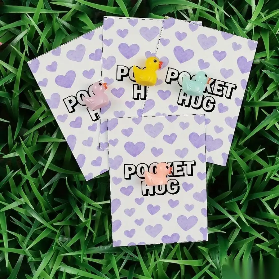 1/5/10/20/50/100pcs  Lucky Duck Pocket Hugs - Fantasy Theme Resin Charms with Inspirational Messages, Assorted Colors, Includes