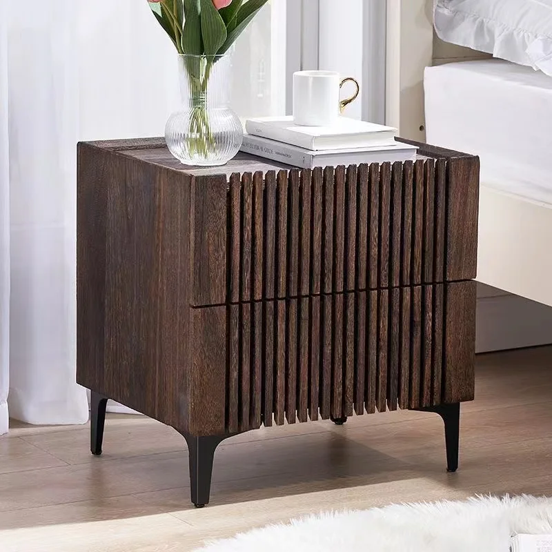 Retro Bedside Table Bedroom Storage Cabinet Solid Wood Decoration Simple Modern Antique Style Minimalist Bedside Cabinet