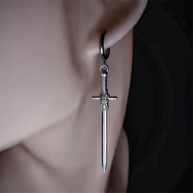 Gothic Vintage Sword Earrings For Women Man Fashion Cool Punk Rock Party Jewelry Accessories Gift Fantasy Cross Dagger Ear Hooks