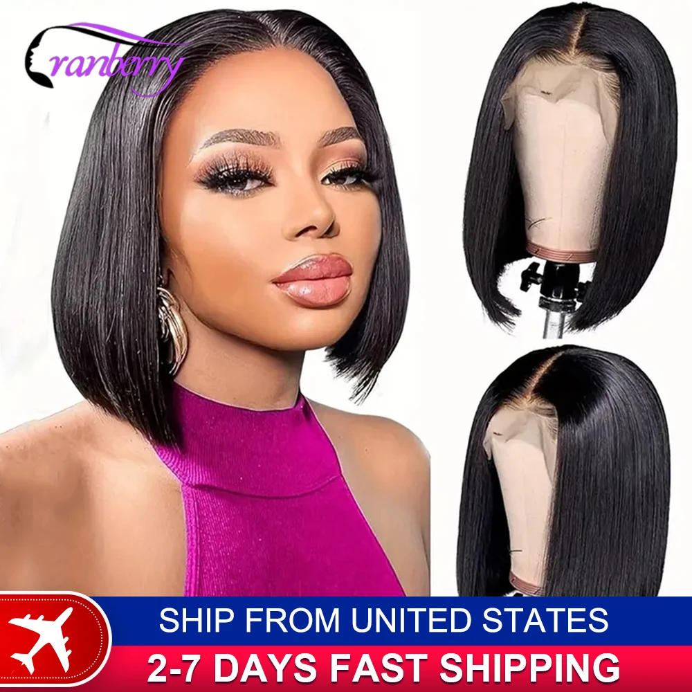 

Human Hair Lace Wigs Remy Brazilian Transparent Straight Hair Short Bob Wig Cranberry Hair 13x4 Lace Frontal Wig 180% Density