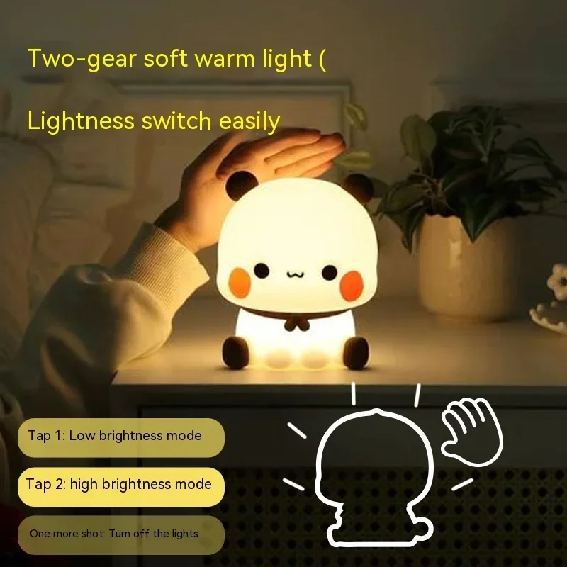 Kawaii Panda Bubu  Led Night Light Lamp Cute Cartoon Nightlight Animal Bedroom Decorative Living Room Dolls Gifts