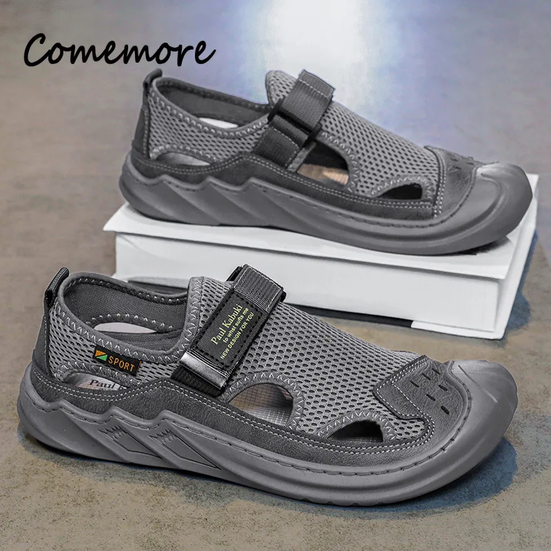 Men's Men Breathable Sandals Outdoor Beach Casual Hollow out Soft Bottom Shoes Magic Tape Footwear Summer Comfortable Sneakers