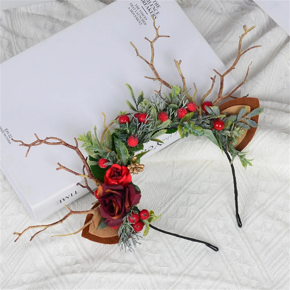 1Pc Retro Deer Antler Headdress Forest Fairy Deer Elf Photo Props Christmas Hair Accessories Branch Headband For Women Girls