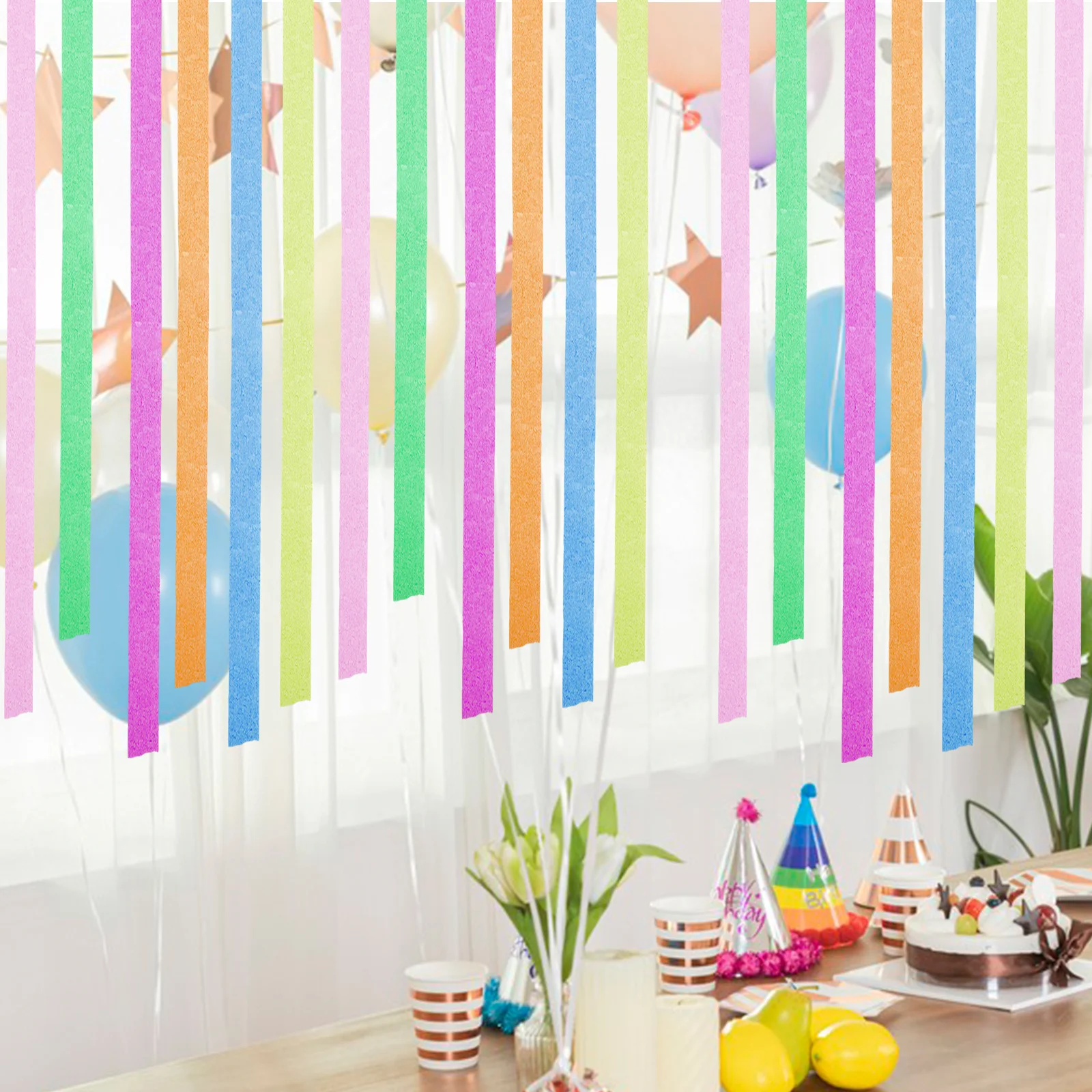 

6Pcs Neon Party Crepe Paper Streamers Reusable Decoration Supplies for Weddings Birthdays Festival Fans