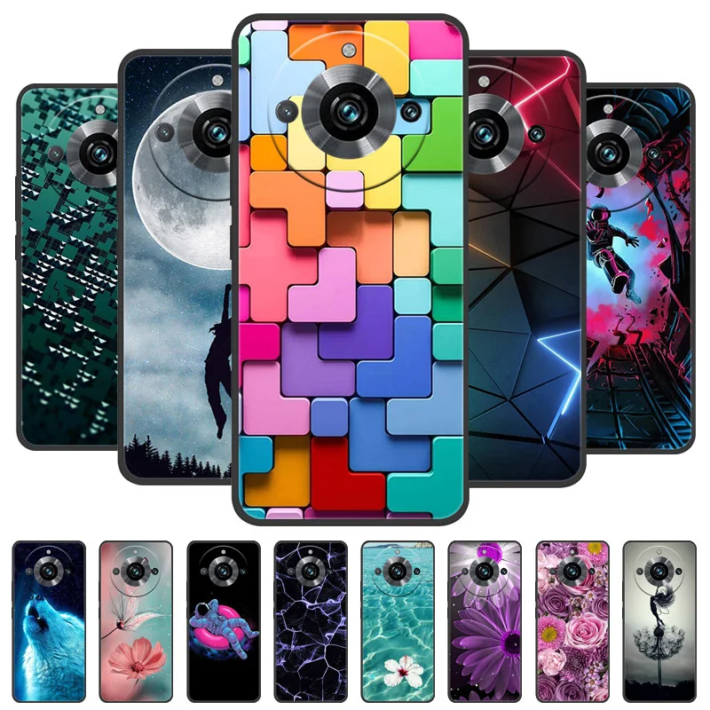 Cover For Realme 11 Pro Plus Case Black Silicone Cute Painted TPU Coque for Realme11 Pro Capa Realme 11 5G 203 Funda Protective