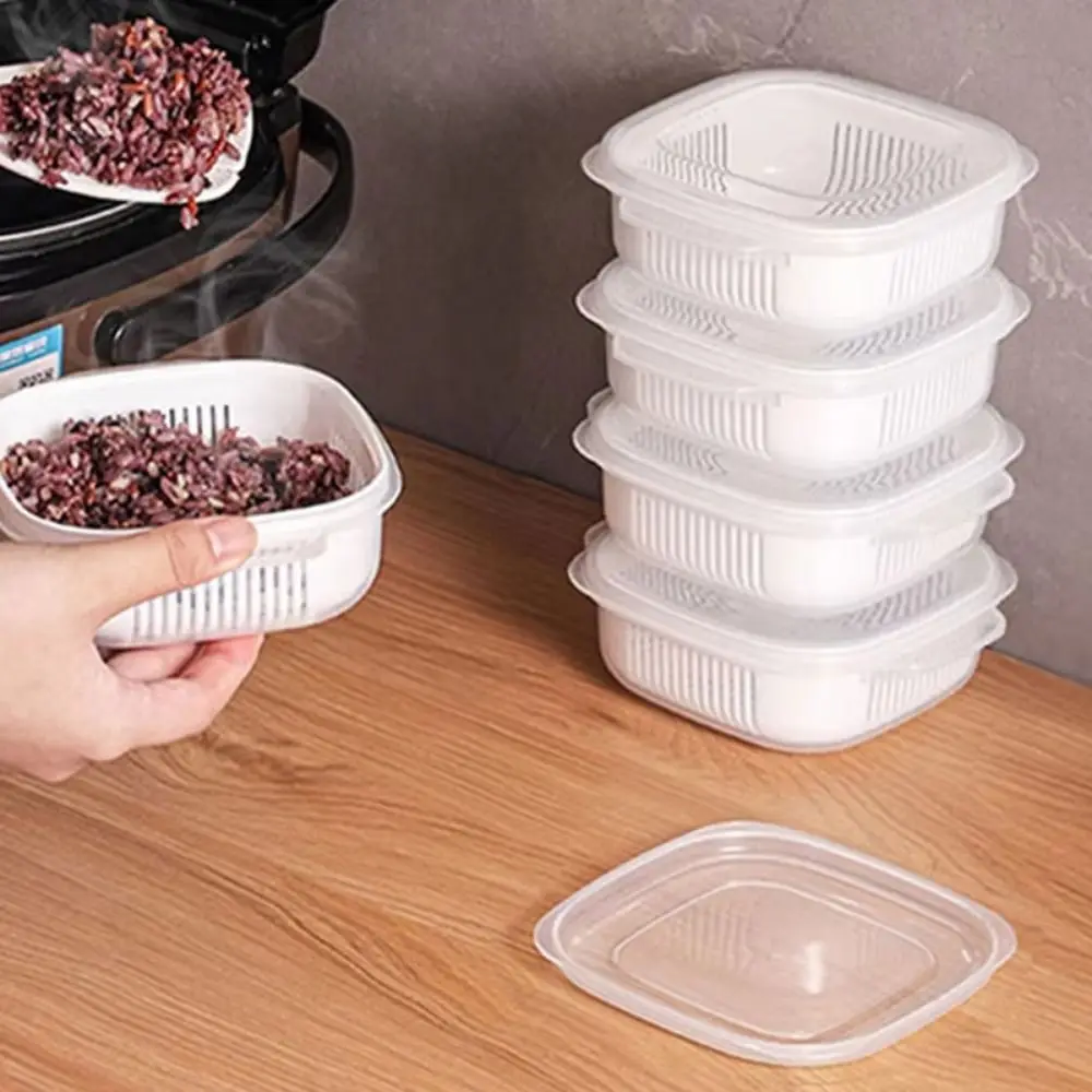 

6Pcs Double Layer Food Storage Containers with Lids White Rice Crisper Microwavable Stackable Rices Freshing Box Household