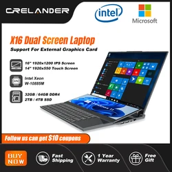 CRELANDER Ordinateur portable à double écran 16 pouces 2K + écran tactile 14 pouces Intel Xeon W-10885M 64 Go de RAM Zenbook Duo Ordinateur portable de jeu