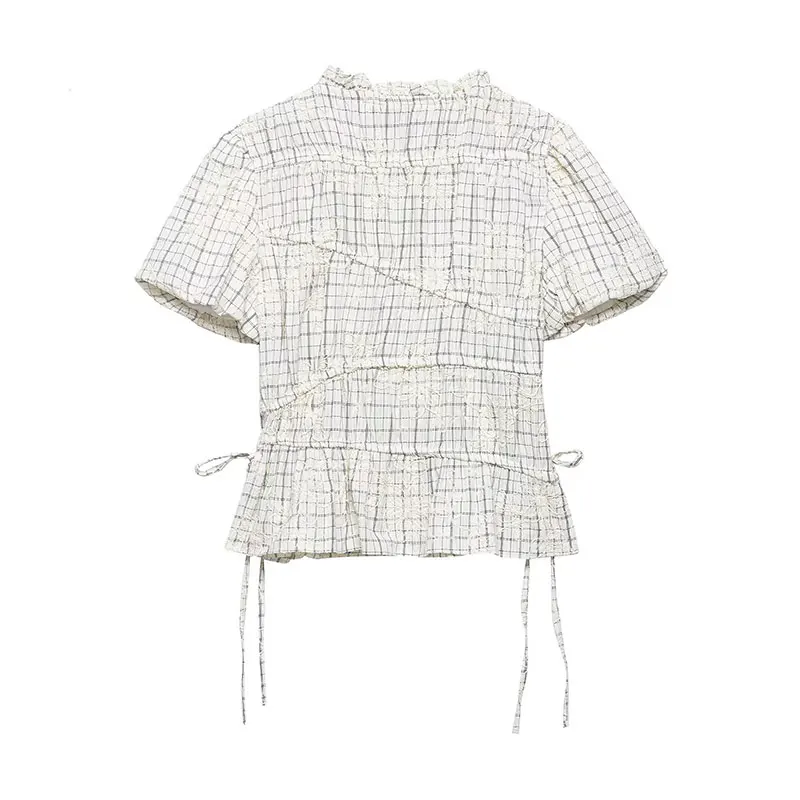 TFAFXY 2026 Summer Bow Plaid Embroidered Blouse Women Sets A-line Midi Long Skirt Suits Y2K - Image 3