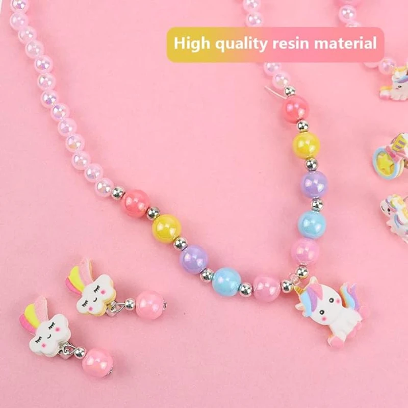 Baby Girl Unicorn Necklace Bracelet Set Dress up Princess Pretend Play Necklace Bracelet Jewelry Gift for Toddlers Kids
