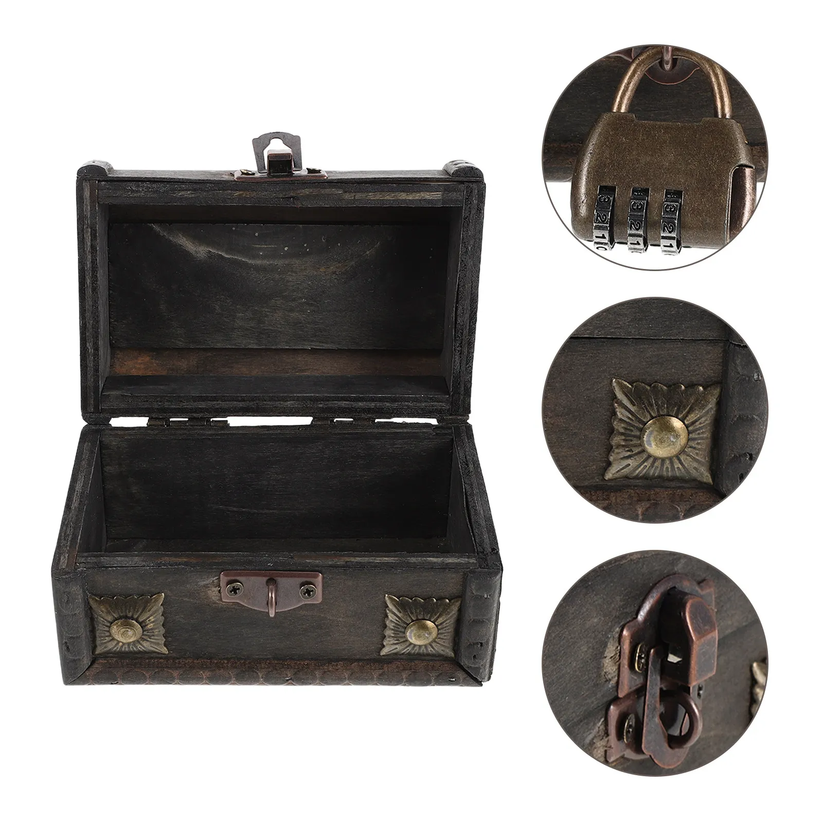 

Mini Lockable Storage Box Vintage Style Room Game Treasure Chest Jewelry Organizer Brown Rustic Design