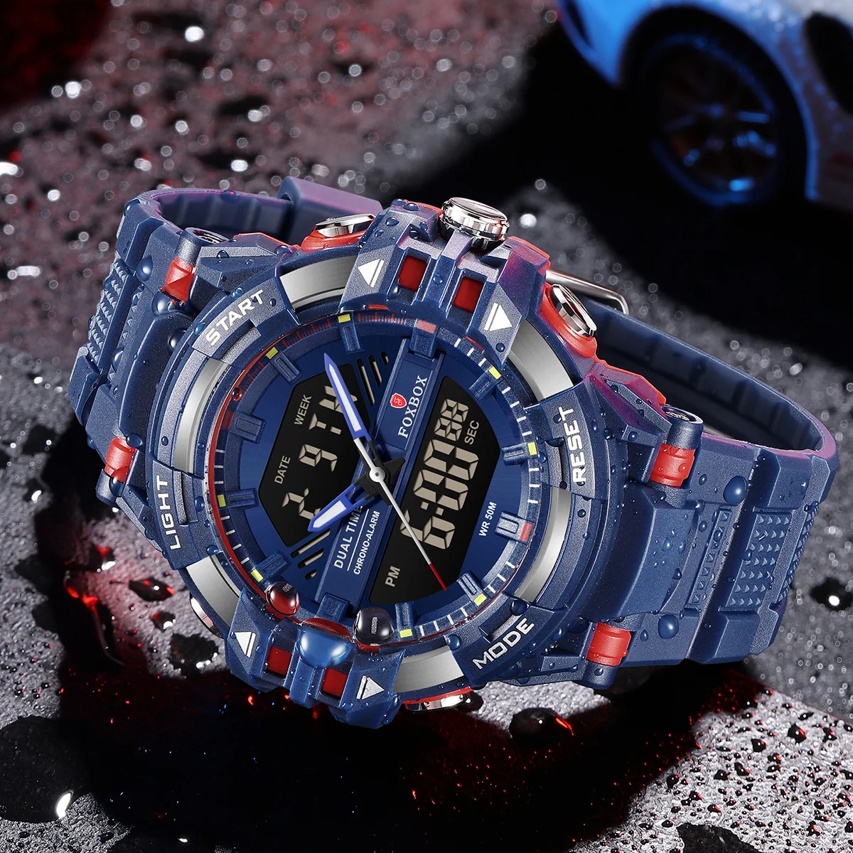 موضة العرض المزدوج الرجال الساعات مقاوم للماء مضيئة LED الساعات الرقمية للرجال العسكرية الرياضة التقويم كرونوغراف رجل على مدار الساعة