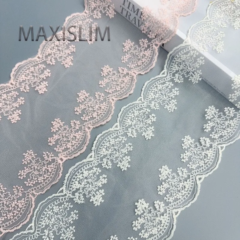 16cm Double-sided Symmetrical Milk Silk Screen Embroidery Lace Bow Hair Accessory in Stock 30yards/set