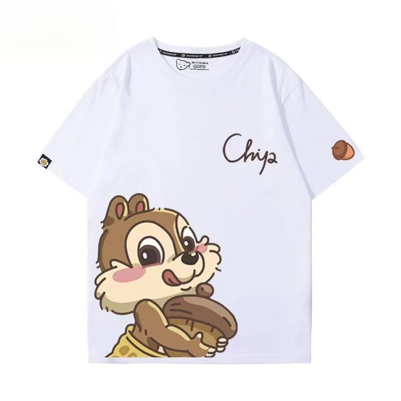 

jortsWomen's & Men's Disney Chip 'n Dale Cartoon Embroidered Couple Tees, Vintage Short Sleeve Loose Versatile Casual Denim Tops