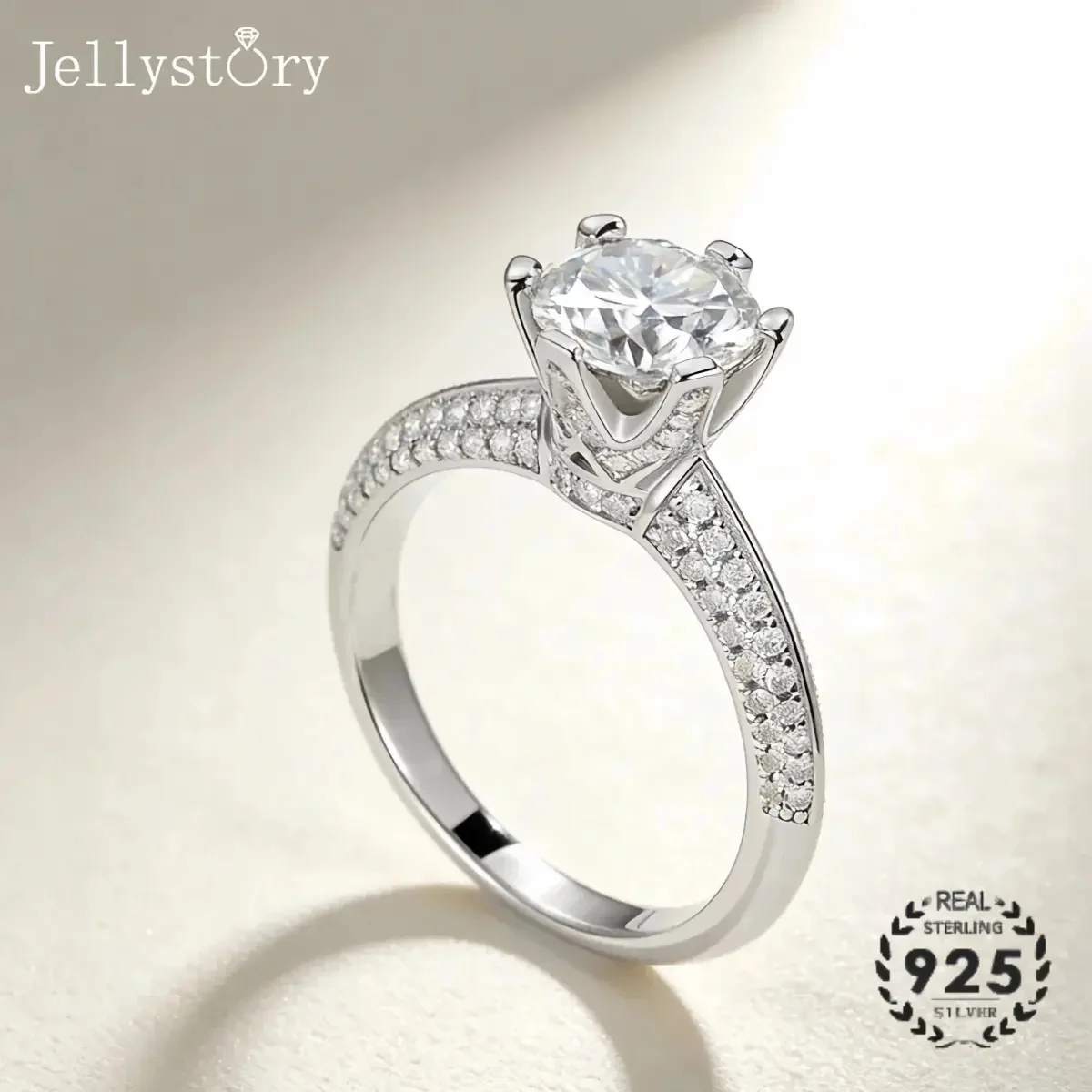 JellyStory 6-Prong Crown Moissanite Ring in S925 Silver is the Promise Gift for Her on Valentine's Day or Your Anniversary