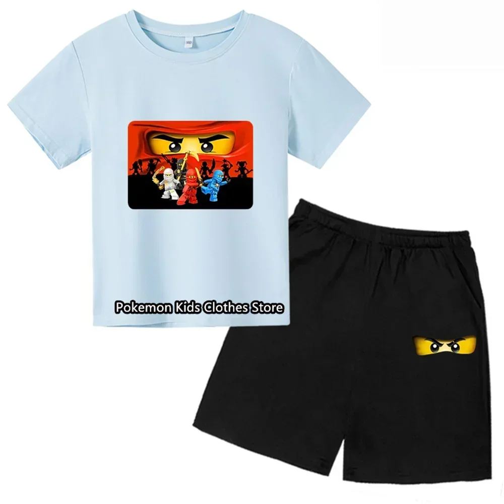 Popular Games Lego 3-14 Year Old Children's Set Creative Boys Clothes Girls Outdoor Sports T-shirt+shorts Two-piece